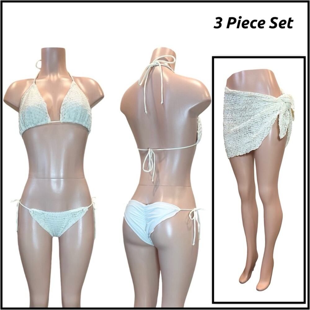 Ritchie Swimwear Crochet Cream Bikini & Sarong D Cup Top M Bottoms Set $299